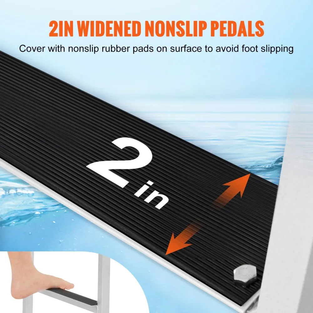 VEVOR Dockladder Opklapbaar 3 treden, 159 kg laadvermogen Aluminium pontonbootladder met 5 cm brede trede en antislip rubberen m
