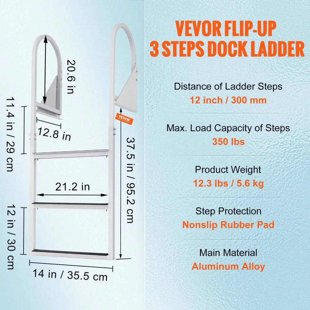 VEVOR Dockladder Opklapbaar 3 treden, 159 kg laadvermogen Aluminium pontonbootladder met 5 cm brede trede en antislip rubberen m