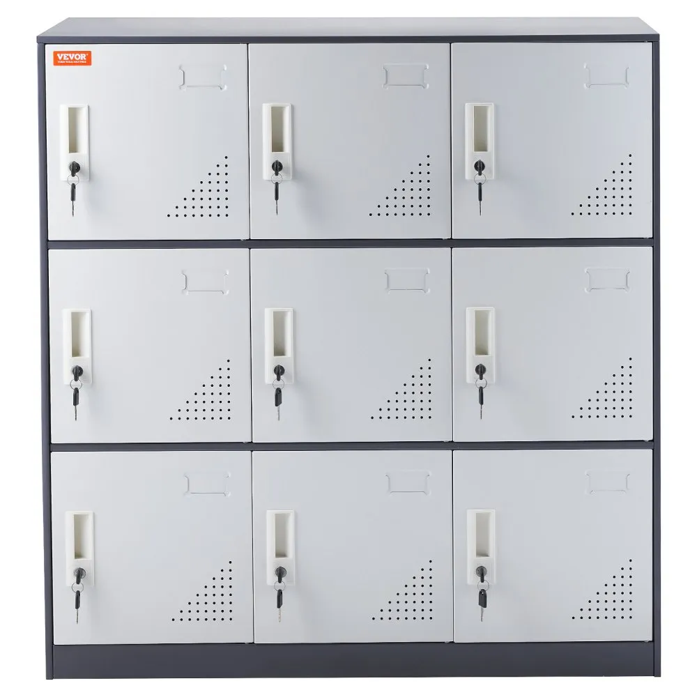VEVOR LOCKERKAST, LOCKERKAST, 9DEURS OPBERGKAST, GARDEROBEKAST MET 9 VAKKEN, WAARDEVOLLE SPULLENKAST, 30 KG LAADVERMOGEN, KANTO