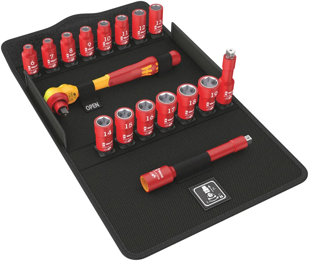 WERA 8100 SB VDE 1 ZYKLOP RATELSET, GEïSOLEERD, VOORZIEN VAN OMSCHAKELPAL, 3/8″ AANDRIJVING, METRISCH, 17DELIG – 1 